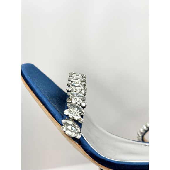 Badgley Mischka Sandals Size 9.5 Blue Marilee Open Toe Embellished Heels - Picture 12 of 14